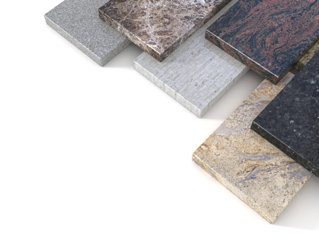 Samples of granite natural stone slabs