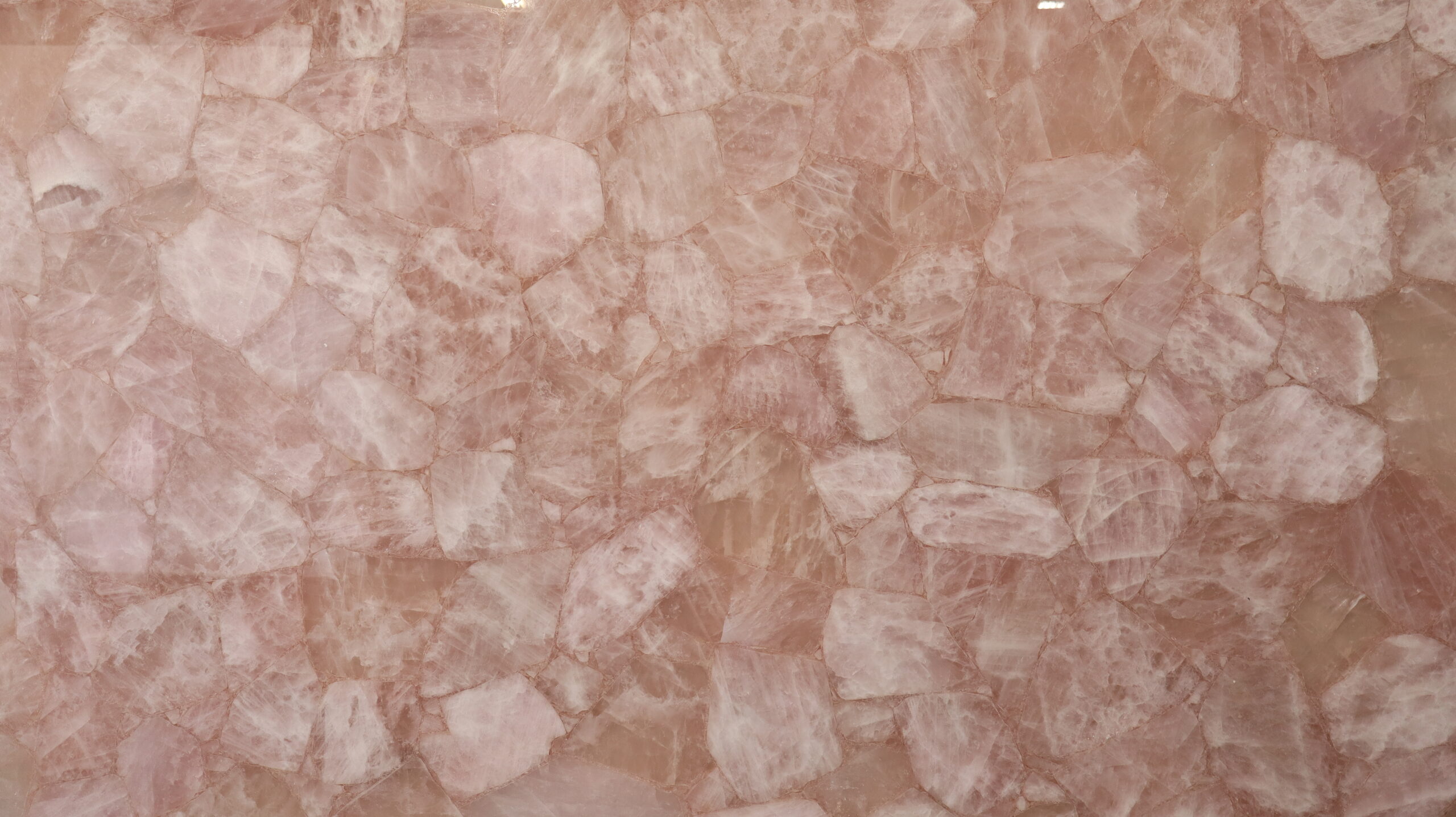 Pink slab of rose quartz mosaic. Great for bathroom vanities, countertops, showers.