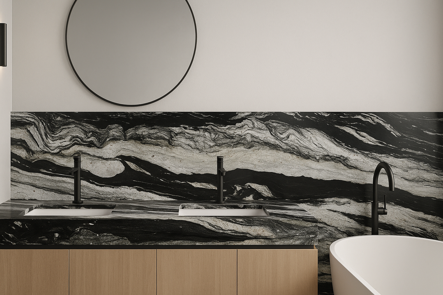 CopaCabana Granite on a bathroom countertop. CopaCabana Granite slabs available at the Granite Expo Las Vegas slab gallery